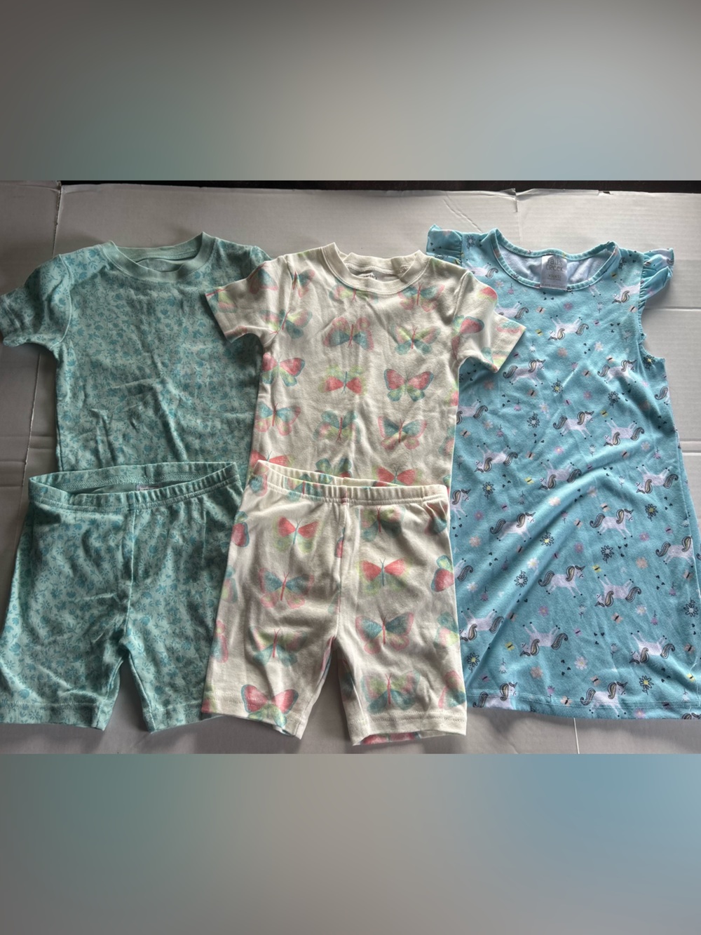 Carter's/Fall’s Creek Girls Short Sleeve Pajama Trio - Teal, Cream & Light Blue